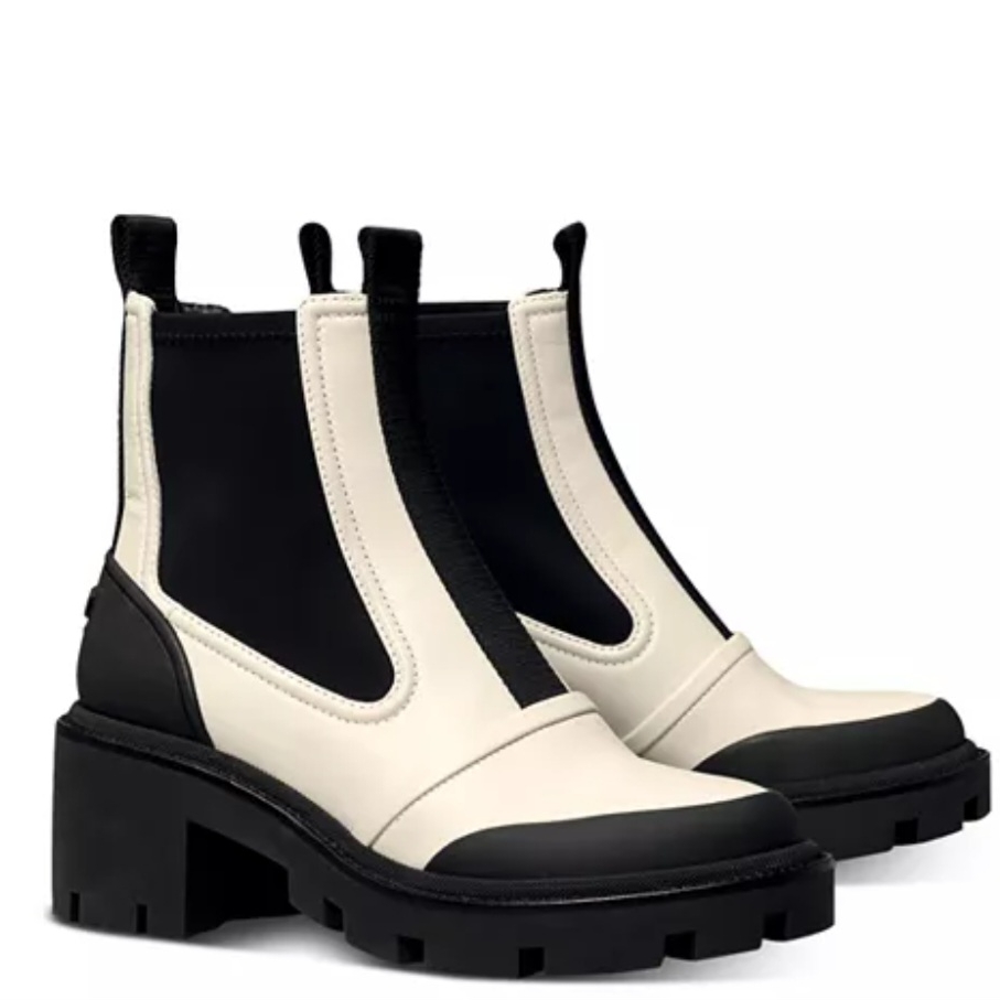 Tory Burch Chelsea Lug-Sole Heeled Booties Ankle Boots New Ivory Leather